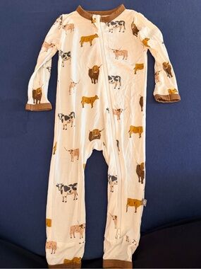 Neutral Cream Farm Animal Zip-Front Baby One-Piece